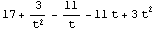 17 + 3/t^2 - 11/t - 11 t + 3 t^2
