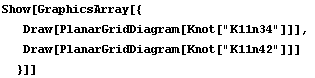 Show[GraphicsArray[{Draw[PlanarGridDiagram[Knot["K11n34"]]], Draw[PlanarGridDiagram[Knot["K11n42"]]] }]]