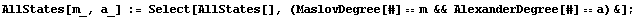 AllStates[m_, a_] := Select[AllStates[], (MaslovDegree[#] == m && AlexanderDegree[#] == a) &] ;