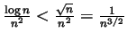 $ \frac{\log n}{n^2}<\frac{\sqrt{n}}{n^2}=\frac{1}{n^{3/2}}$