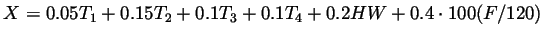 $ X=0.05T_1+0.15T_2+0.1T_3+0.1T_4+0.2HW+0.4\cdot 100(F/120)$