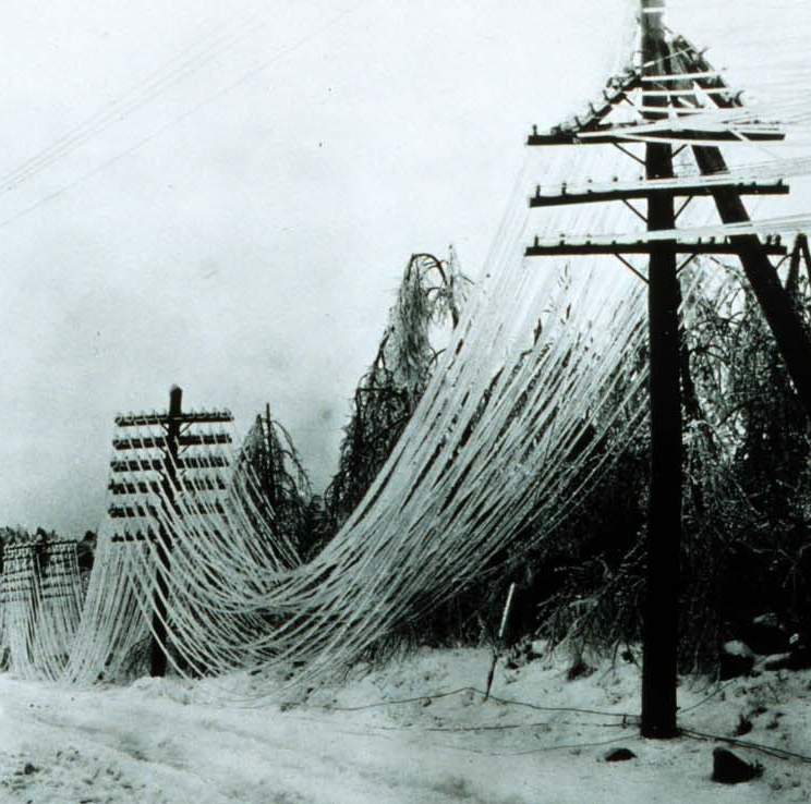 Power lines sag with ice